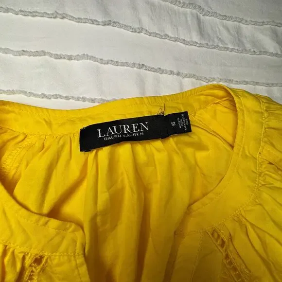 Lauren Ralph Lauren Yellow Embroidered Cotton Dress Women’s 12 Boho Cottagecore - Picture 4 of 16